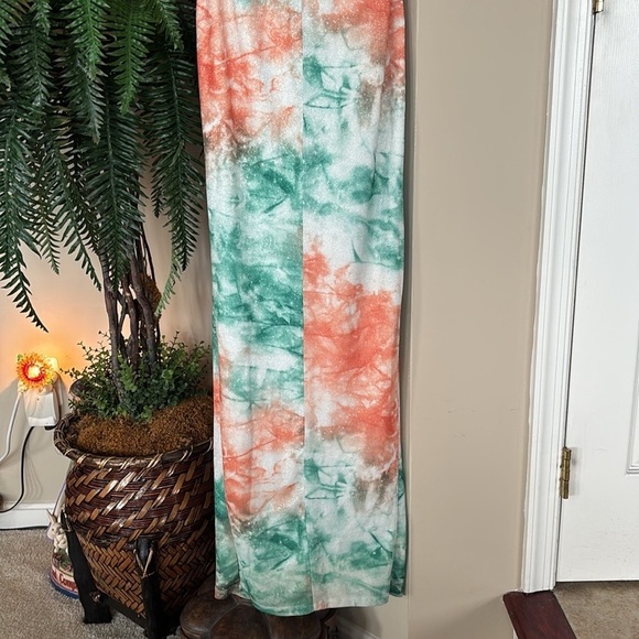 Lulus Lover’s Paradise Metallic Tie Dye Maxi Dress Teal Orange Crisscross Back - Picture 12 of 16